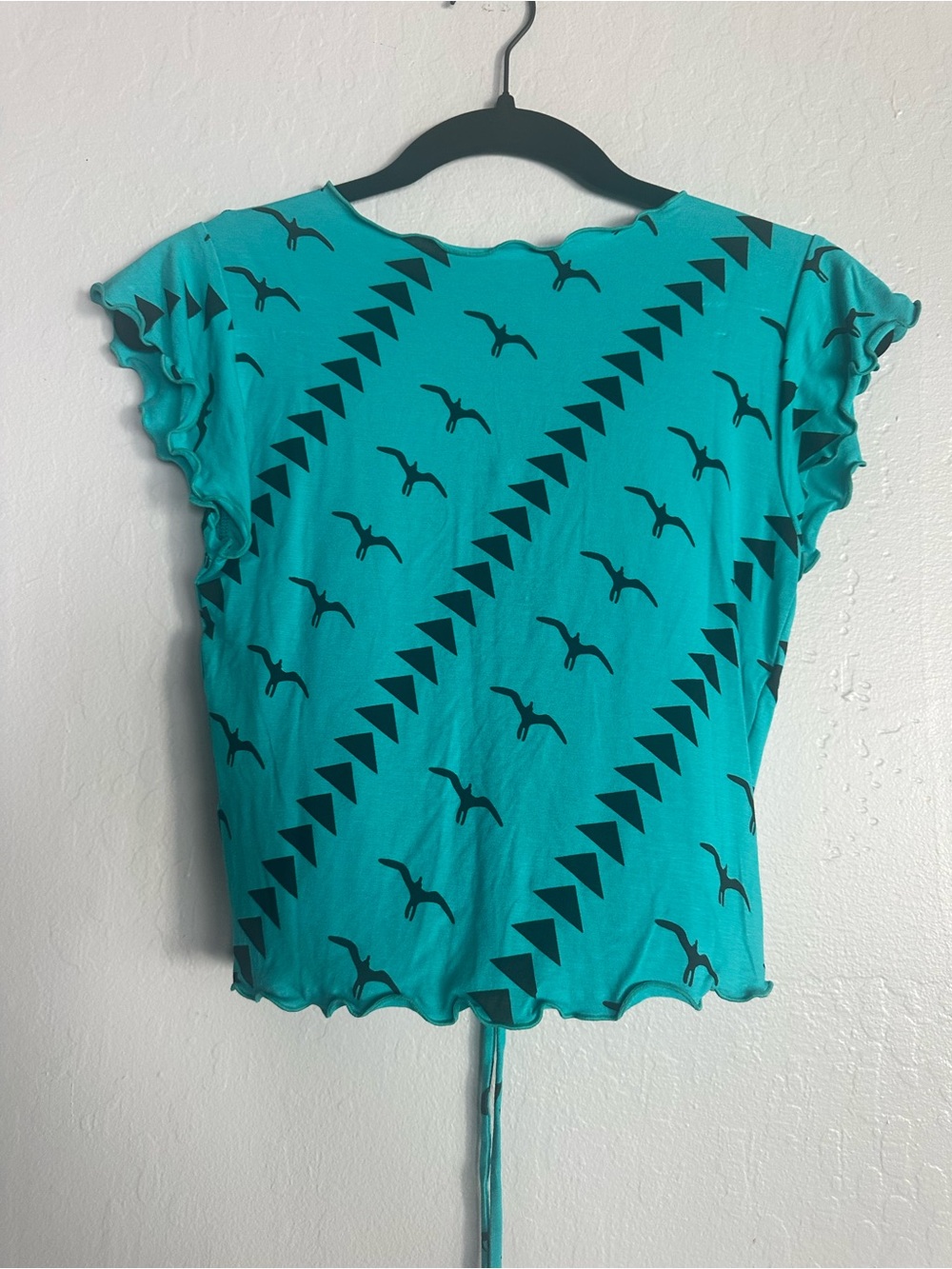 Turquoise Ruched Drawstring V-Neck Women's Top - Picture 2 of 3